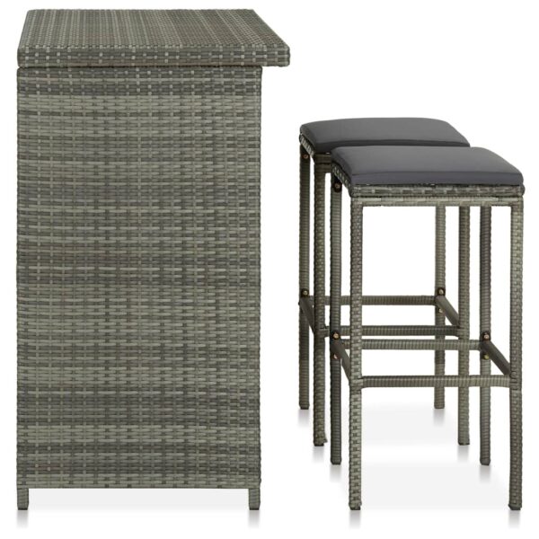 vidaXL 3 Piece Bar Set Poly Rattan Gray - Image 3