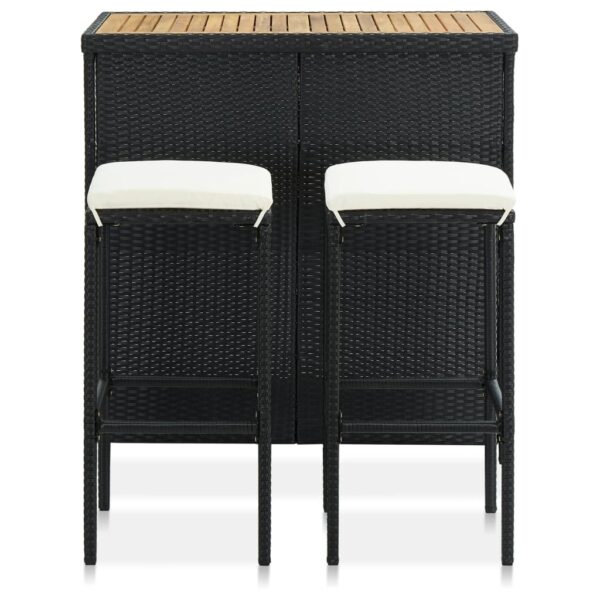 vidaXL 3 Piece Bar Set Poly Rattan Black - Image 2