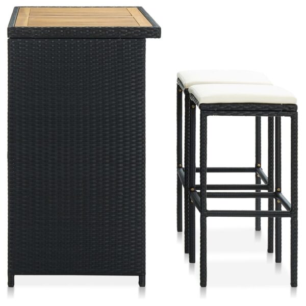 vidaXL 3 Piece Bar Set Poly Rattan Black - Image 3