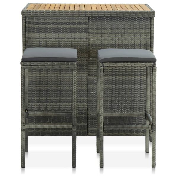 vidaXL 3 Piece Bar Set Poly Rattan Gray - Image 2