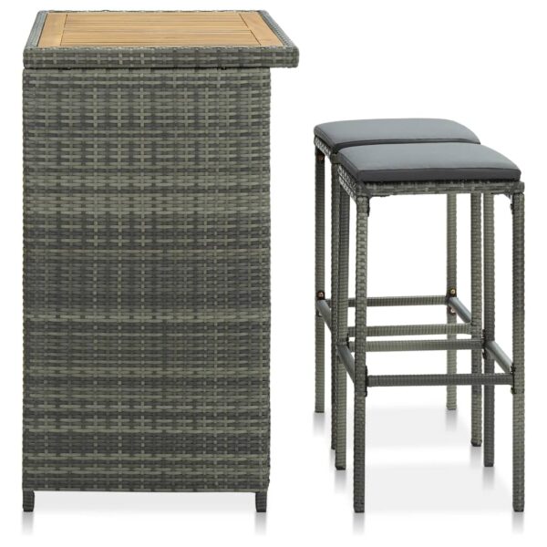 vidaXL 3 Piece Bar Set Poly Rattan Gray - Image 3