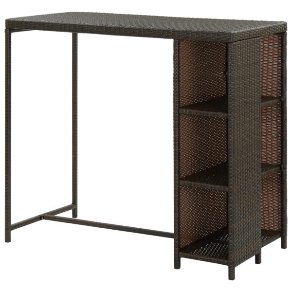 vidaXL Bar Table with Storage Rack Brown 47.2"x23.6"x43.3" Poly Rattan - Image 4