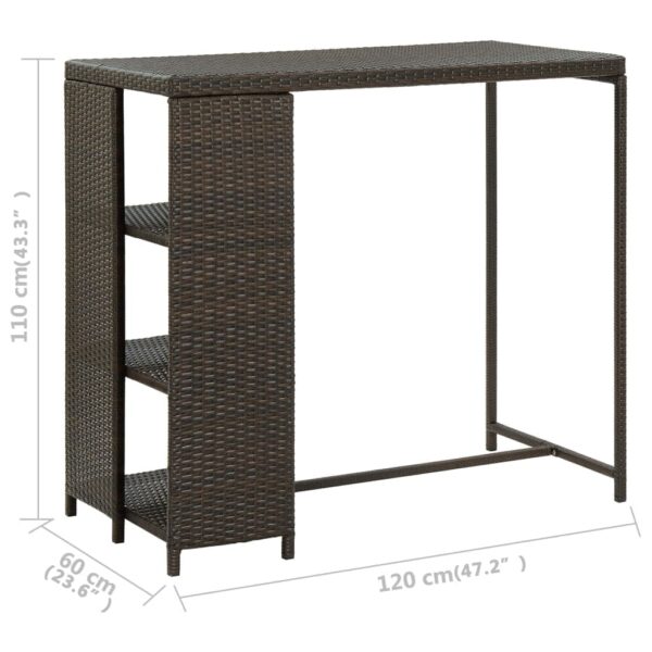 vidaXL Bar Table with Storage Rack Brown 47.2"x23.6"x43.3" Poly Rattan - Image 7