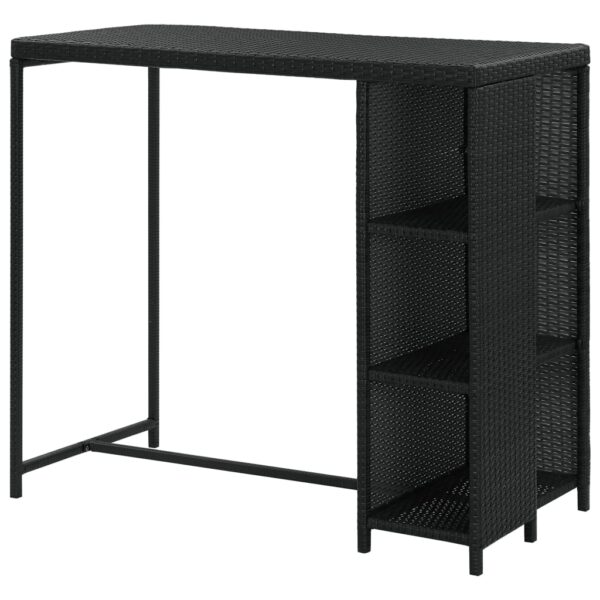 vidaXL Bar Table with Storage Rack Black 47.2"x23.6"x43.3" Poly Rattan - Image 4