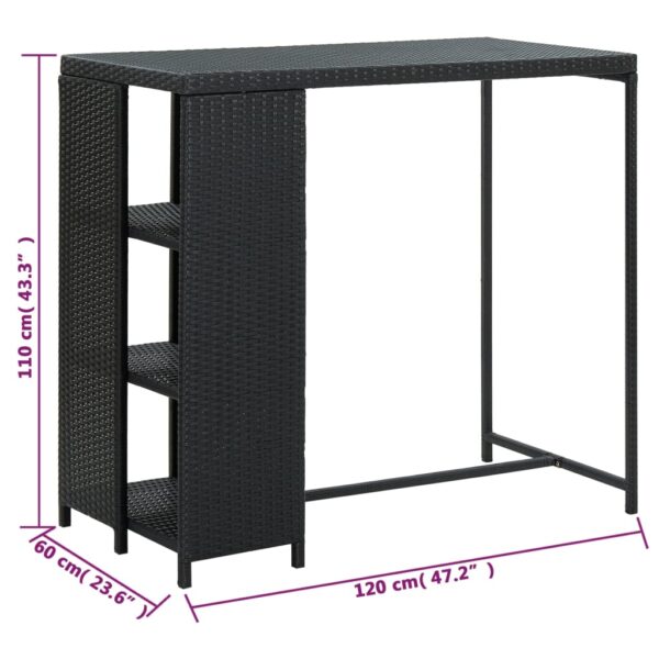 vidaXL Bar Table with Storage Rack Black 47.2"x23.6"x43.3" Poly Rattan - Image 7