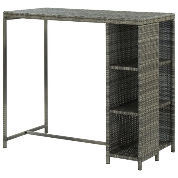 vidaXL Bar Table with Storage Rack Gray 47.2"x23.6"x43.3" Poly Rattan - Image 4