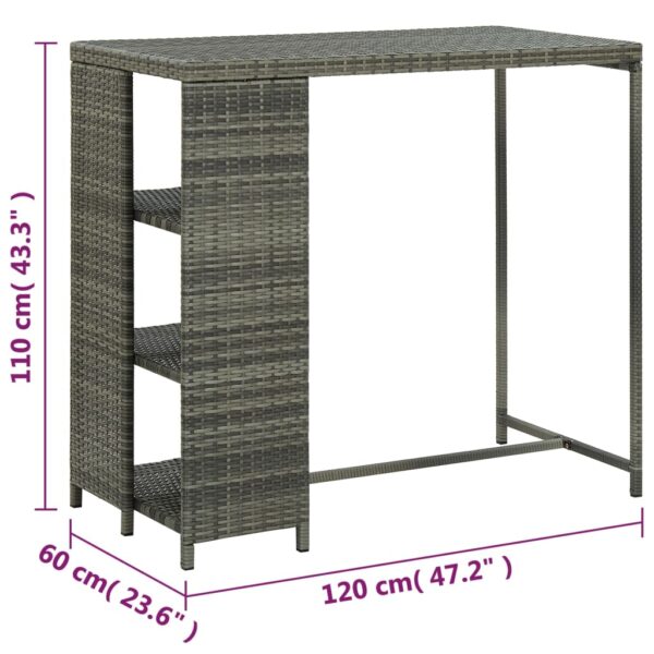 vidaXL Bar Table with Storage Rack Gray 47.2"x23.6"x43.3" Poly Rattan - Image 7