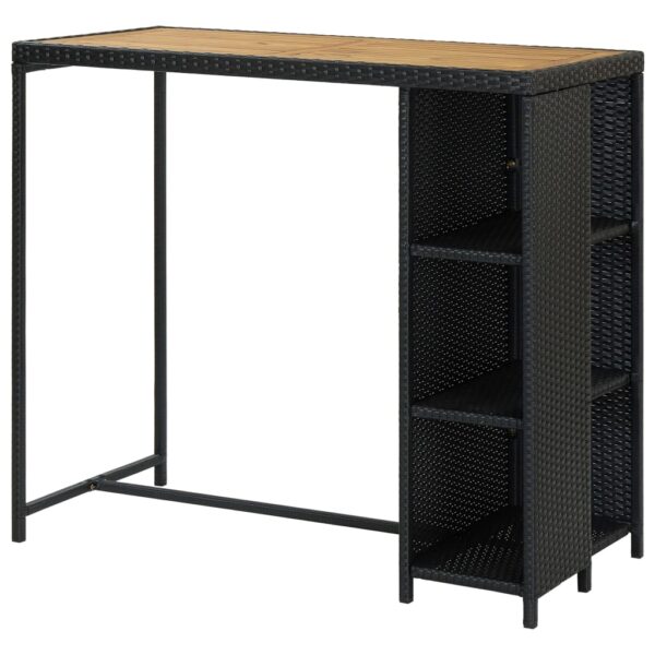 vidaXL Bar Table with Storage Rack Black 47.2"x23.6"x43.3" Poly Rattan - Image 4