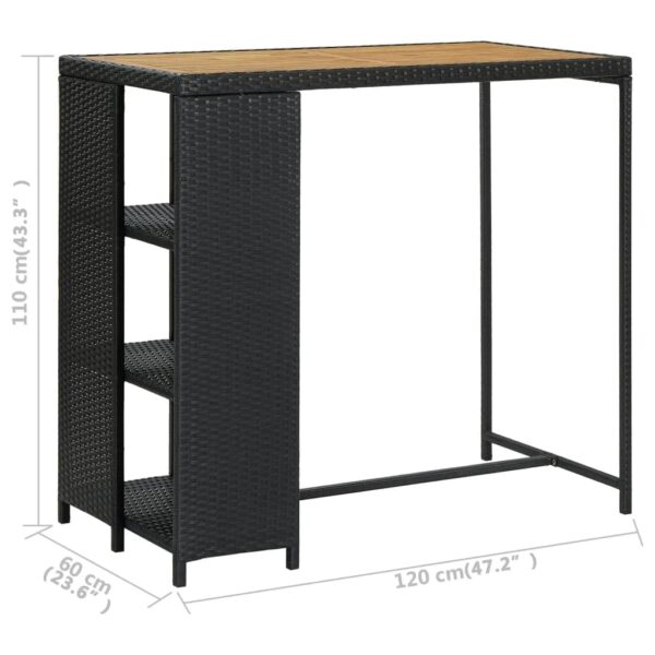 vidaXL Bar Table with Storage Rack Black 47.2"x23.6"x43.3" Poly Rattan - Image 7