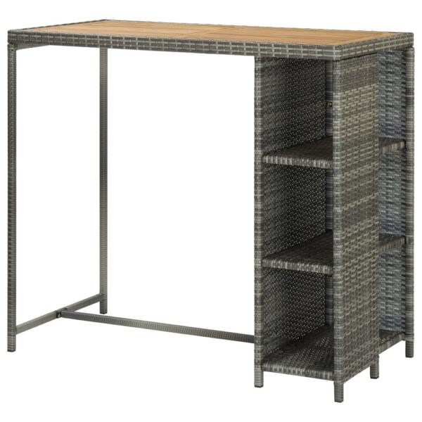 vidaXL Bar Table with Storage Rack Gray 47.2"x23.6"x43.3" Poly Rattan - Image 4