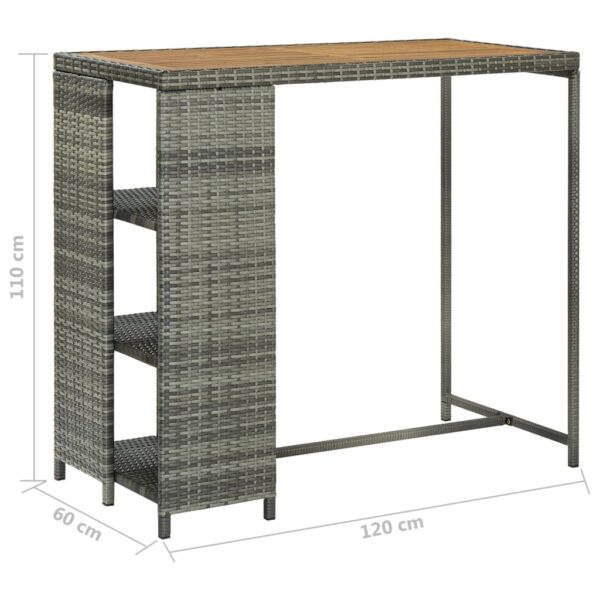 vidaXL Bar Table with Storage Rack Gray 47.2"x23.6"x43.3" Poly Rattan - Image 7