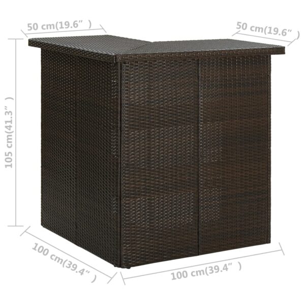 vidaXL Corner Bar Table Brown 39.4"x19.7"x41.3" Poly Rattan - Image 7