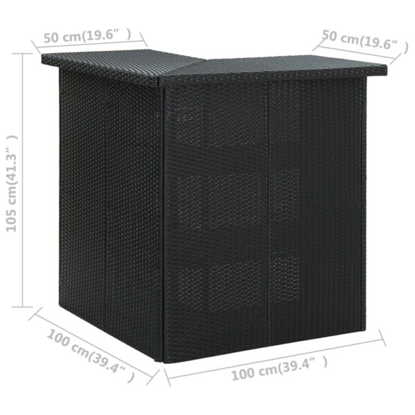 vidaXL Corner Bar Table Black 39.4"x19.7"x41.3" Poly Rattan - Image 7