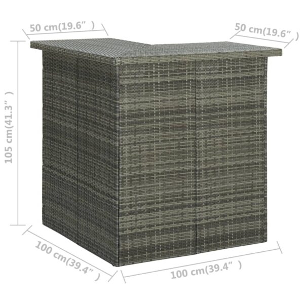 vidaXL Corner Bar Table Gray 39.4"x19.7"x41.3" Poly Rattan - Image 7