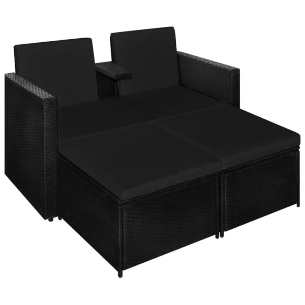 vidaXL 3 Piece Patio Lounge Set with Cushions Poly Rattan Black - Image 4