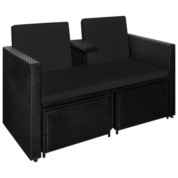 vidaXL 3 Piece Patio Lounge Set with Cushions Poly Rattan Black - Image 6