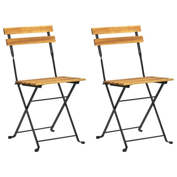 vidaXL Folding Patio Chairs 2 pcs Steel and Solid Acacia Wood - Image 2