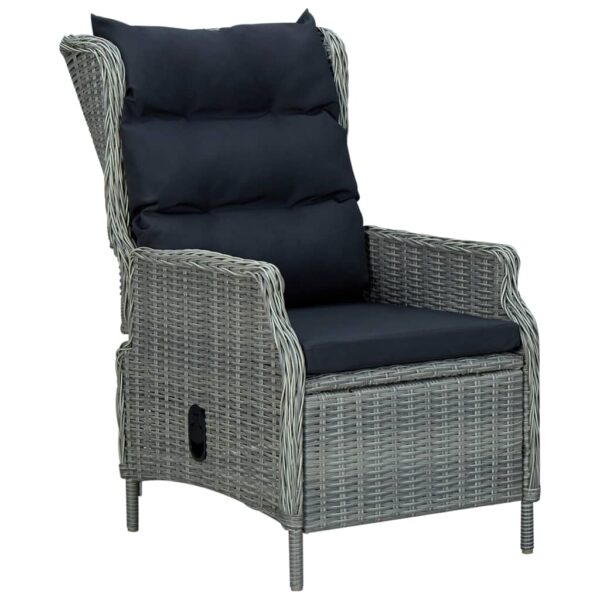 vidaXL Reclining Patio Chair with Cushions Poly Rattan Light Gray