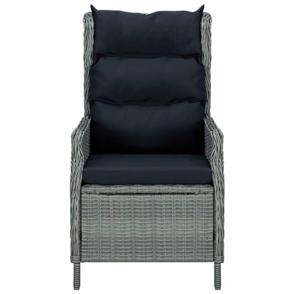 vidaXL Reclining Patio Chair with Cushions Poly Rattan Light Gray - Image 2