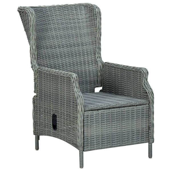 vidaXL Reclining Patio Chair with Cushions Poly Rattan Light Gray - Image 3