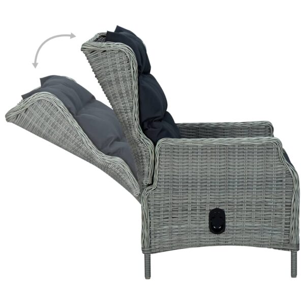 vidaXL Reclining Patio Chair with Cushions Poly Rattan Light Gray - Image 4