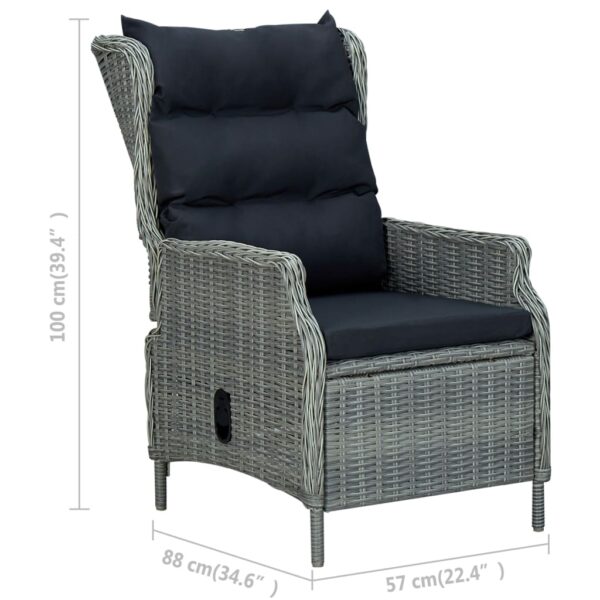 vidaXL Reclining Patio Chair with Cushions Poly Rattan Light Gray - Image 8