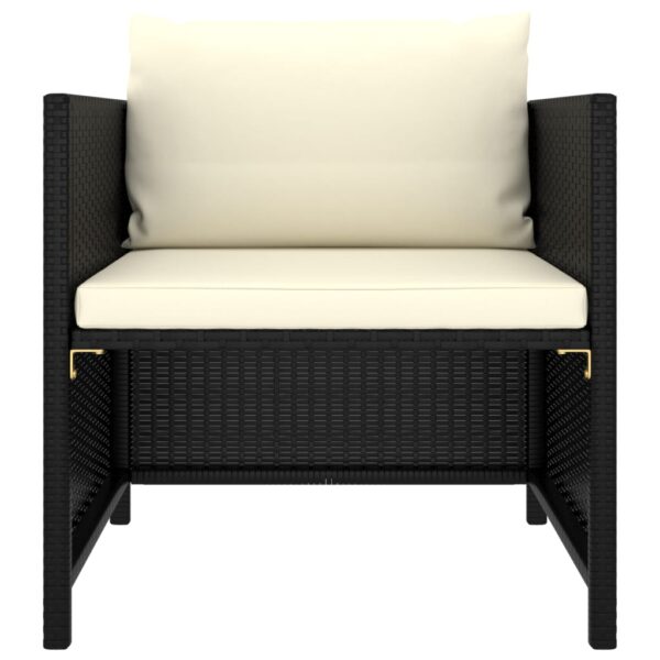 vidaXL Patio Sofa with Cushions Black Poly Rattan - Image 2