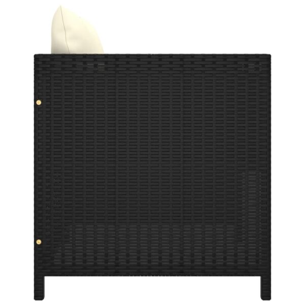 vidaXL Patio Sofa with Cushions Black Poly Rattan - Image 3