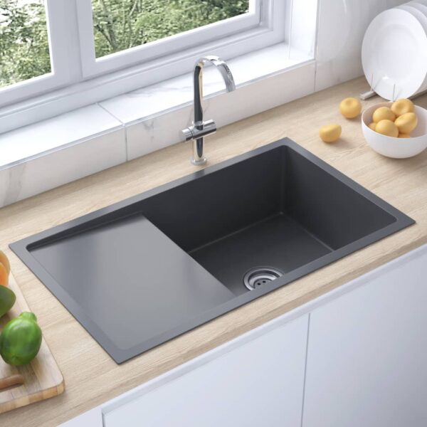 vidaXL Handmade Kitchen Sink Black Stainless Steel