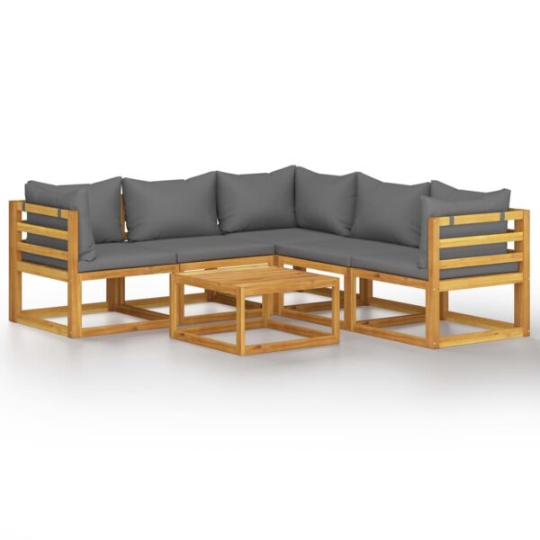 vidaXL 6 Piece Patio Lounge Set with Cushion Solid Acacia Wood - Image 2