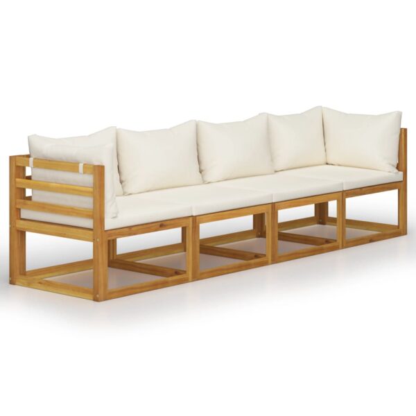 vidaXL 4-Seater Patio Sofa with Cushion Cream Solid Acacia Wood - Image 2