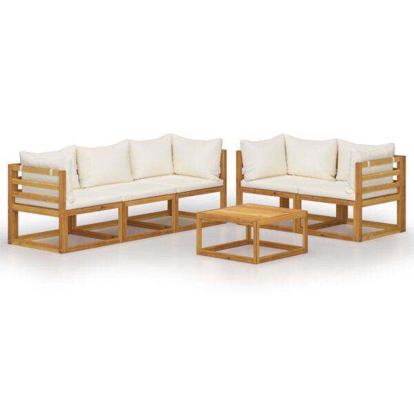 vidaXL 6 Piece Patio Lounge Set with Cushion Cream Solid Acacia Wood - Image 2