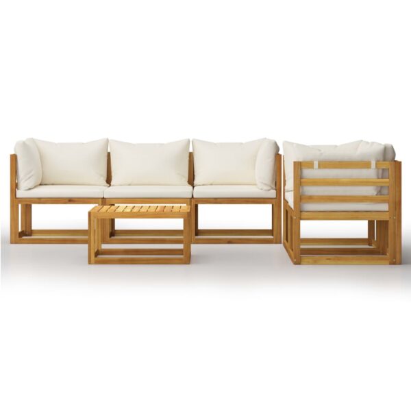 vidaXL 6 Piece Patio Lounge Set with Cushion Cream Solid Acacia Wood - Image 3