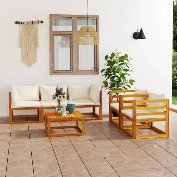 vidaXL 6 Piece Patio Lounge Set with Cushion Cream Solid Acacia Wood