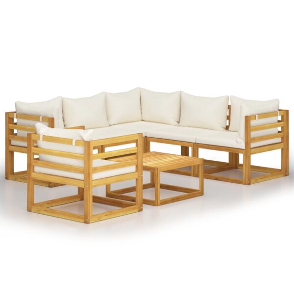 vidaXL 7 Piece Patio Lounge Set with Cushion Cream Solid Acacia Wood - Image 2