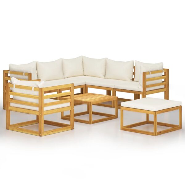 vidaXL 8 Piece Patio Lounge Set with Cushion Cream Solid Acacia Wood - Image 2