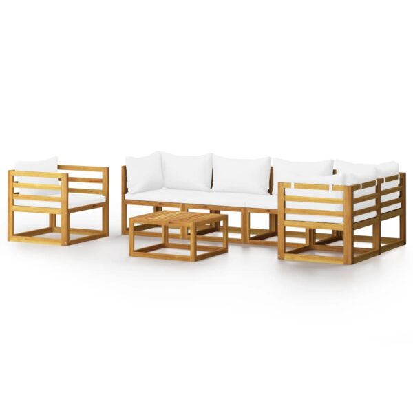 vidaXL 7 Piece Patio Lounge Set with Cushion Cream Solid Acacia Wood - Image 2