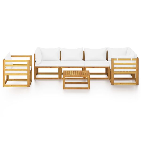 vidaXL 7 Piece Patio Lounge Set with Cushion Cream Solid Acacia Wood - Image 3