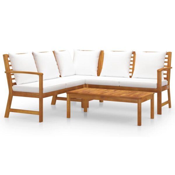 vidaXL 4 Piece Patio Lounge Set with Cushion Cream Solid Acacia Wood - Image 2