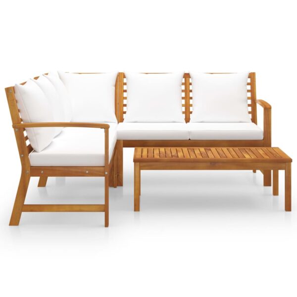 vidaXL 4 Piece Patio Lounge Set with Cushion Cream Solid Acacia Wood - Image 3