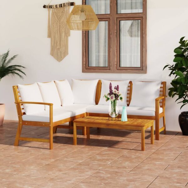 vidaXL 4 Piece Patio Lounge Set with Cushion Cream Solid Acacia Wood