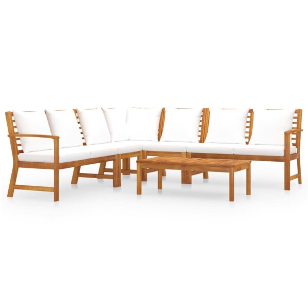 vidaXL 6 Piece Patio Lounge Set with Cushion Cream Solid Acacia Wood - Image 2