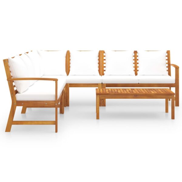 vidaXL 6 Piece Patio Lounge Set with Cushion Cream Solid Acacia Wood - Image 3