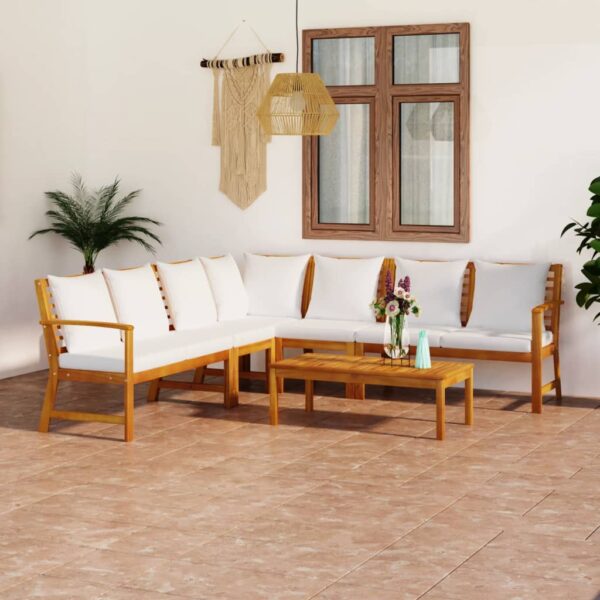 vidaXL 6 Piece Patio Lounge Set with Cushion Cream Solid Acacia Wood