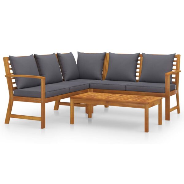 vidaXL 4 Piece Patio Lounge Set with Cushion Solid Acacia Wood - Image 2