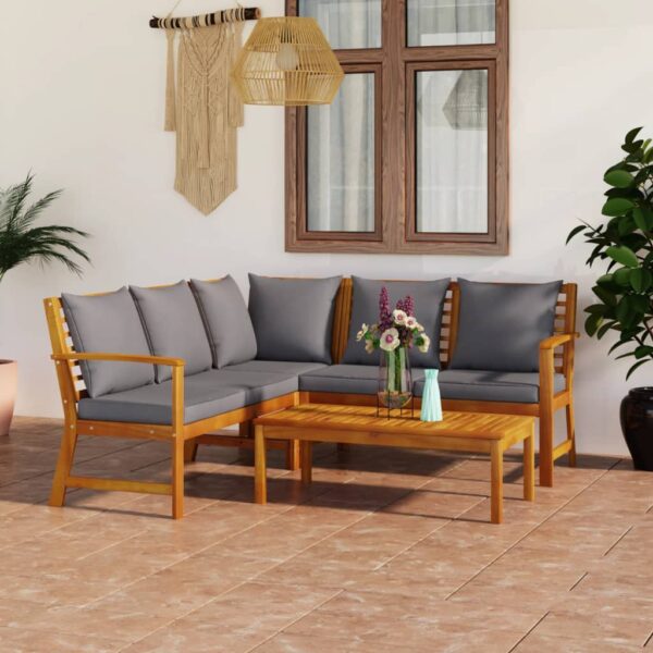 vidaXL 4 Piece Patio Lounge Set with Cushion Solid Acacia Wood