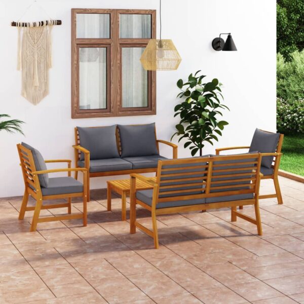 vidaXL 5 Piece Garden Lounge Set with Cushion Solid Acacia Wood