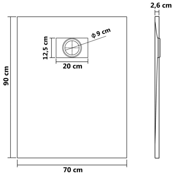 vidaXL Shower Base Tray SMC Gray 35.4"x27.6" - Image 8