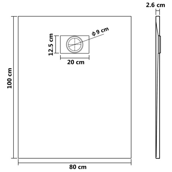 vidaXL Shower Base Tray SMC Gray 39.4"x31.5" - Image 8