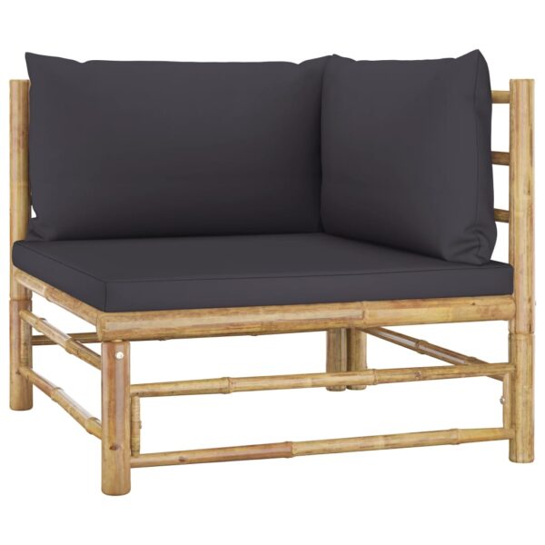 vidaXL 2 Piece Patio Lounge Set with Dark Gray Cushions Bamboo - Image 3